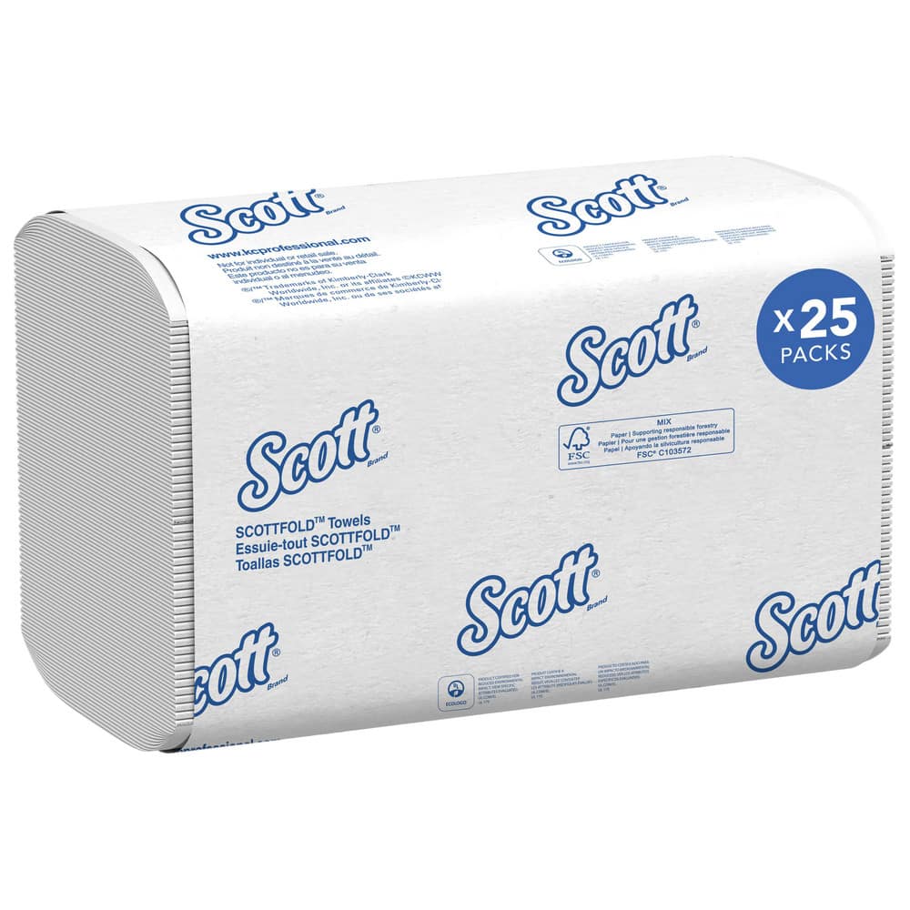 Paper Towels; Form: Multifold ; Type: Scottfold Towels ; Recycled Fiber: No ; Color: White ; Sheet Length: 12.4 ; Sheet Width: 9.4