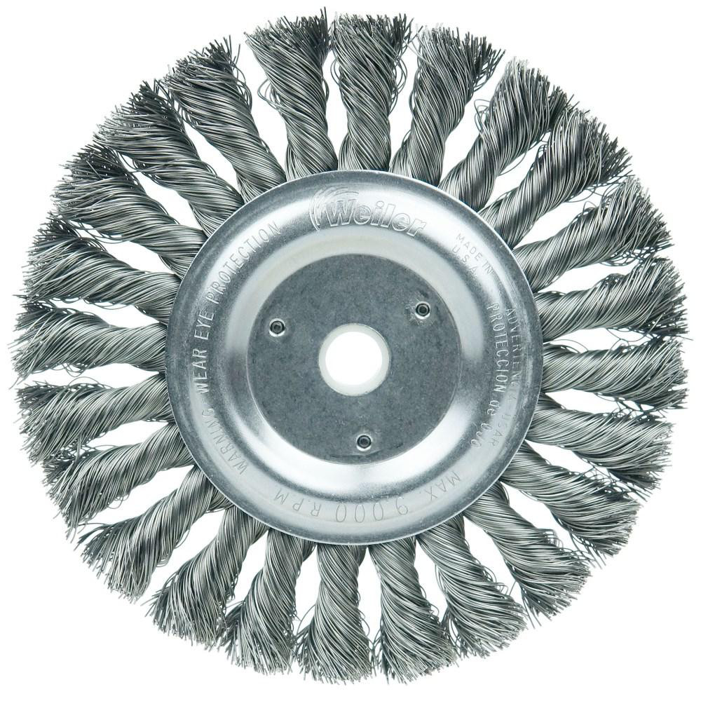 Wheel Brush: 6" Wheel Dia, 1/2" Face Width, 0.0230" Wire Dia, Knotted - 1/2 & 5/8" Hole, Carbon Steel, 9000 RPM