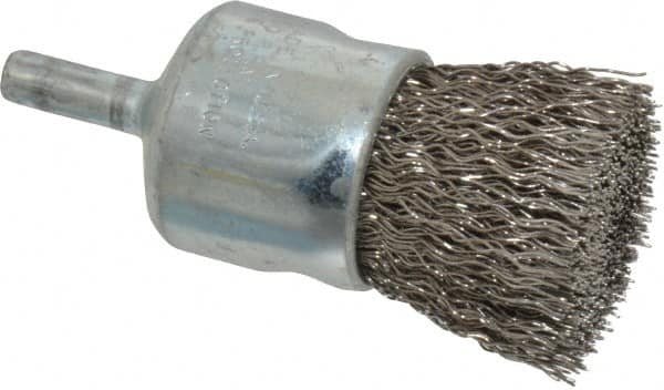 Weiler 10023 End Brushes: 1" Dia, Stainless Steel, Crimped Wire 