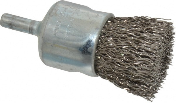 Weiler 10023 End Brushes: 1" Dia, Stainless Steel, Crimped Wire Image