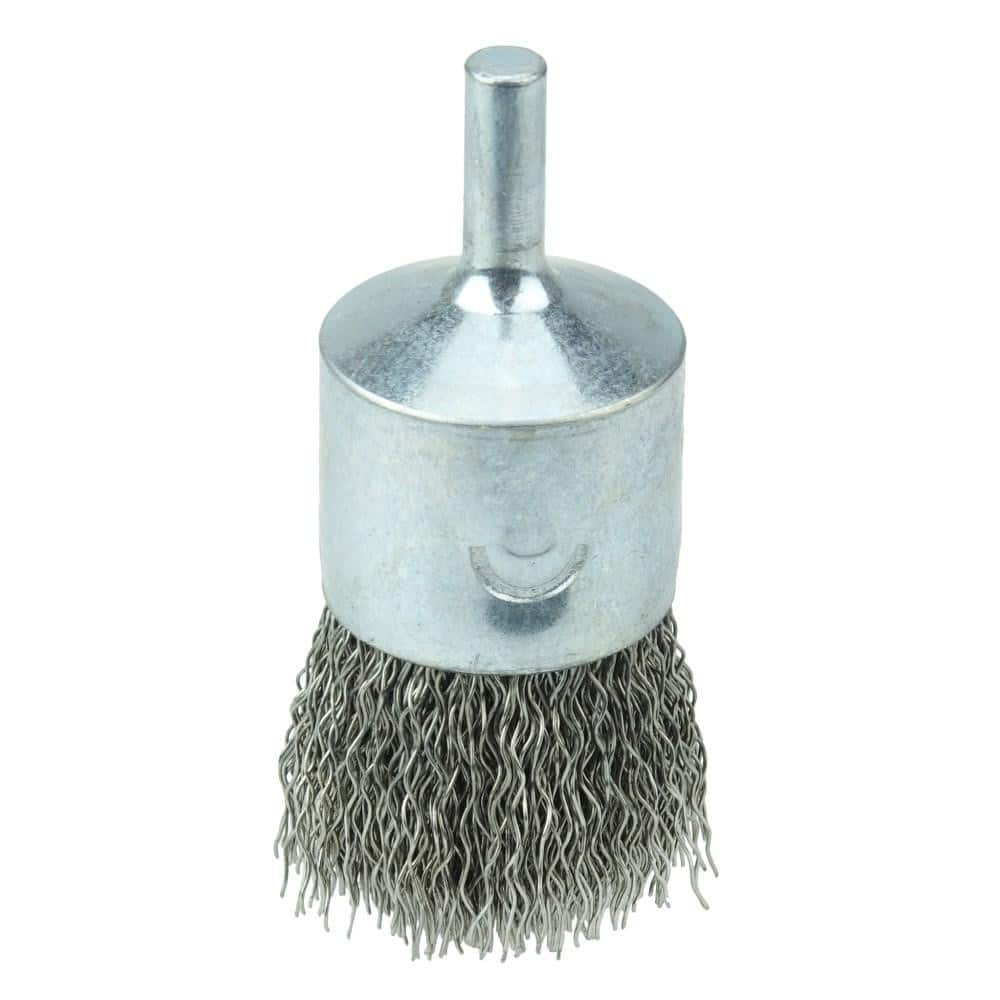 Weiler 10024 End Brushes: 1" Dia, Stainless Steel, Crimped Wire 