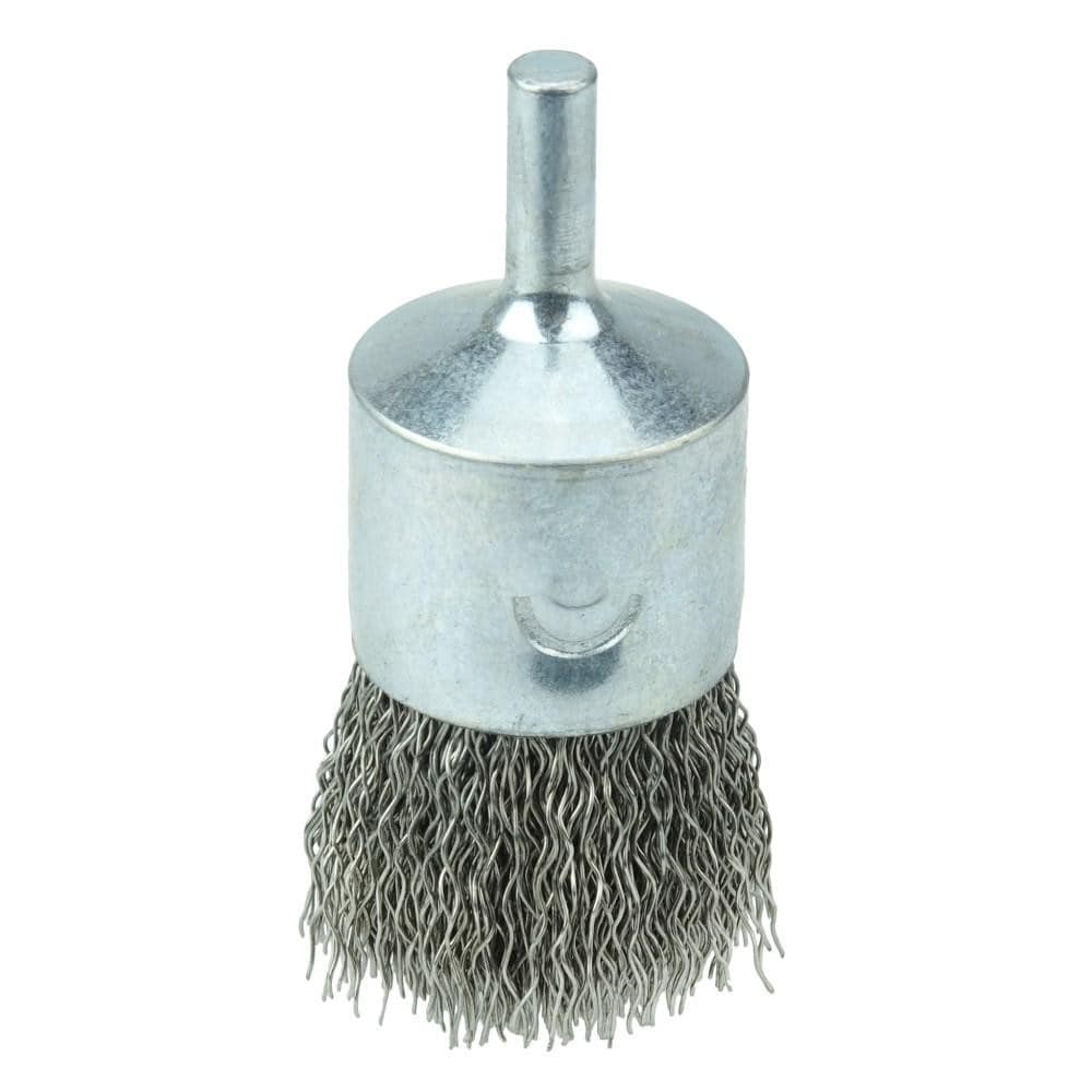 Weiler 10024 End Brushes: 1" Dia, Stainless Steel, Crimped Wire Image