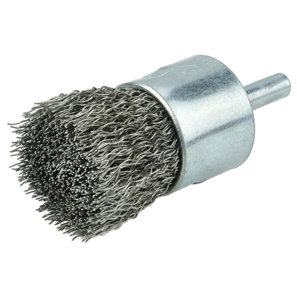 Weiler - End Brushes: 1" Dia, Stainless Steel, Crimped Wir…