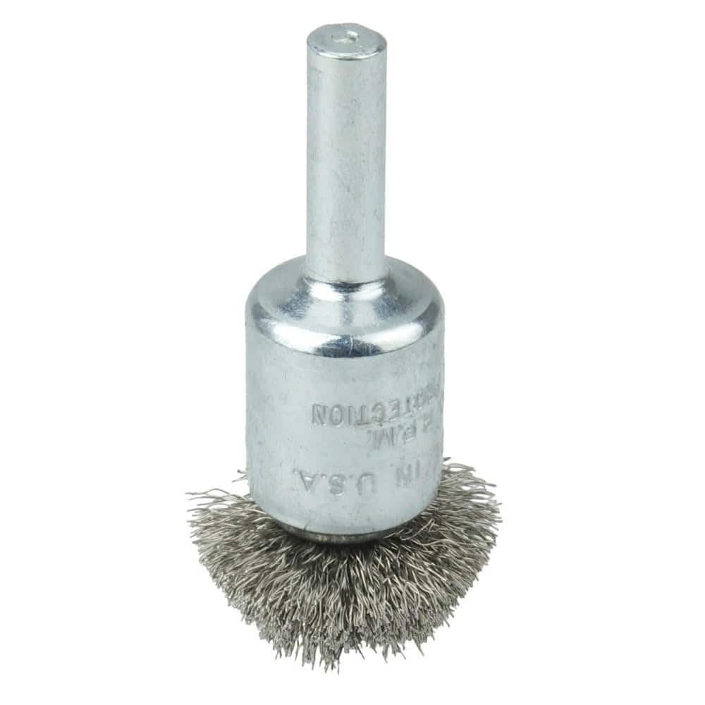 Weiler 10042 End Brushes: 1" Dia, Stainless Steel, Crimped Wire 