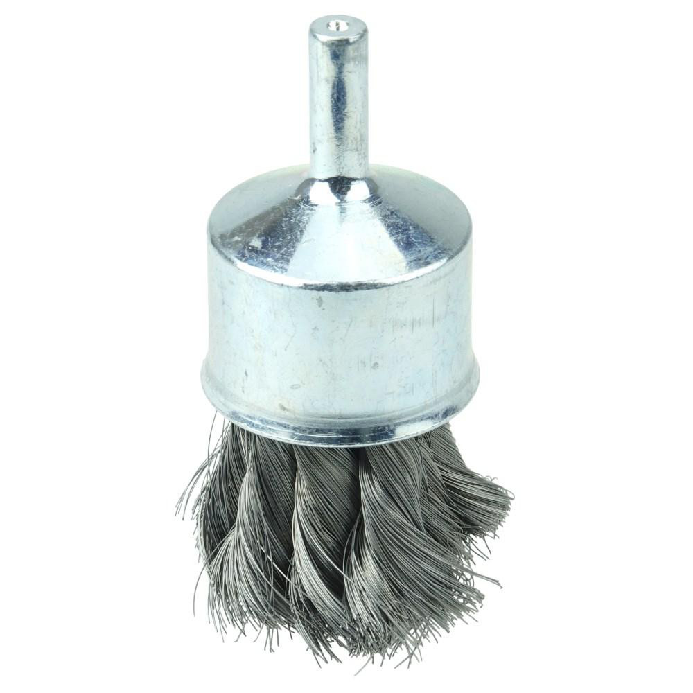 End Brushes: 1-1/8" Dia, Steel, Knotted Wire - 6 mm Shank Dia, 20,000 Max RPM