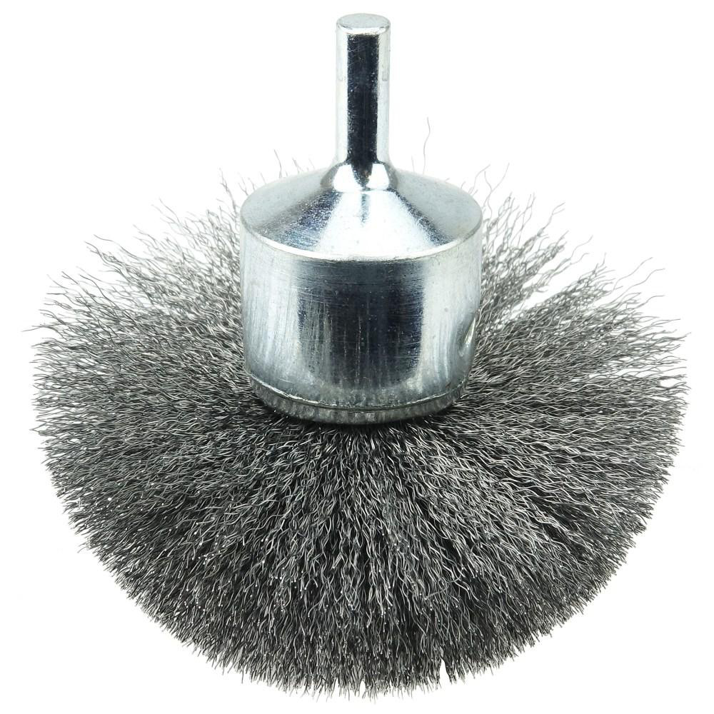 End Brushes: 3" Dia, Steel, Crimped Wire - 6 mm Shank Dia, 16,000 Max RPM
