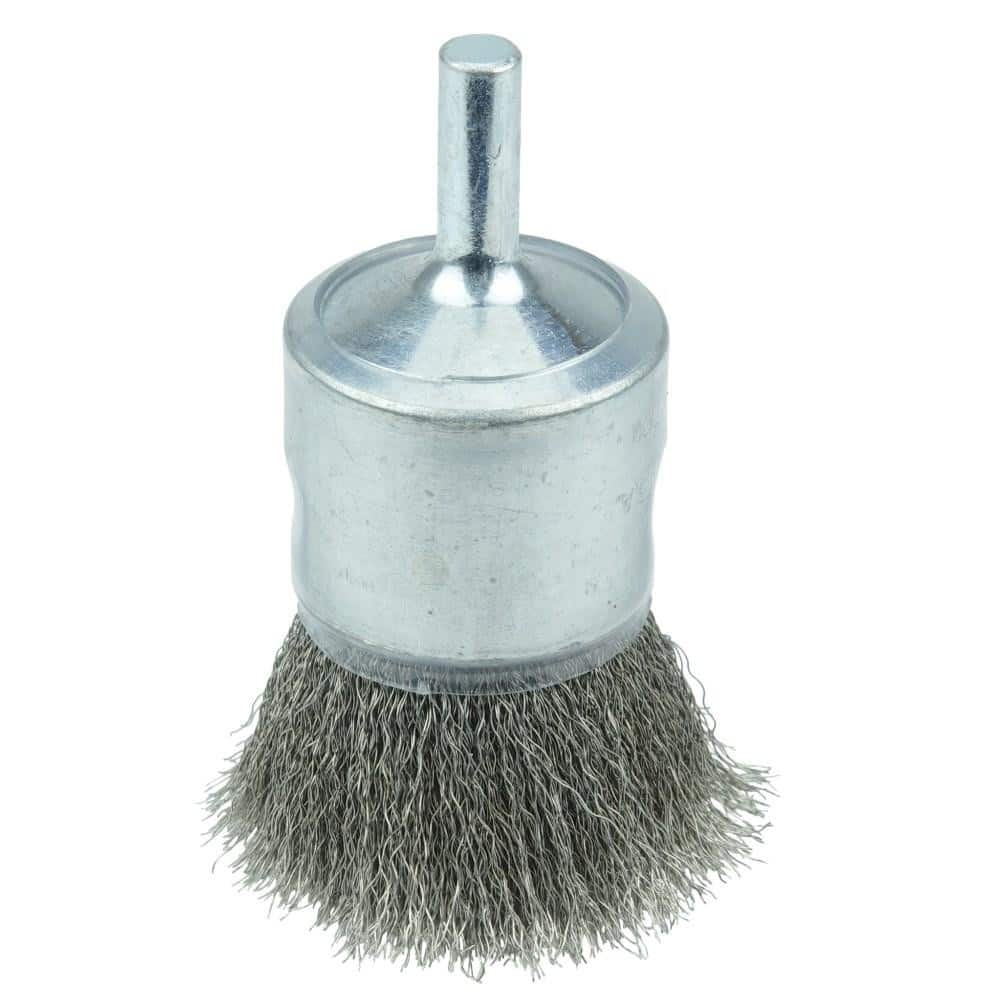 Weiler 11016 End Brushes: 1" Dia, Stainless Steel, Crimped Wire 