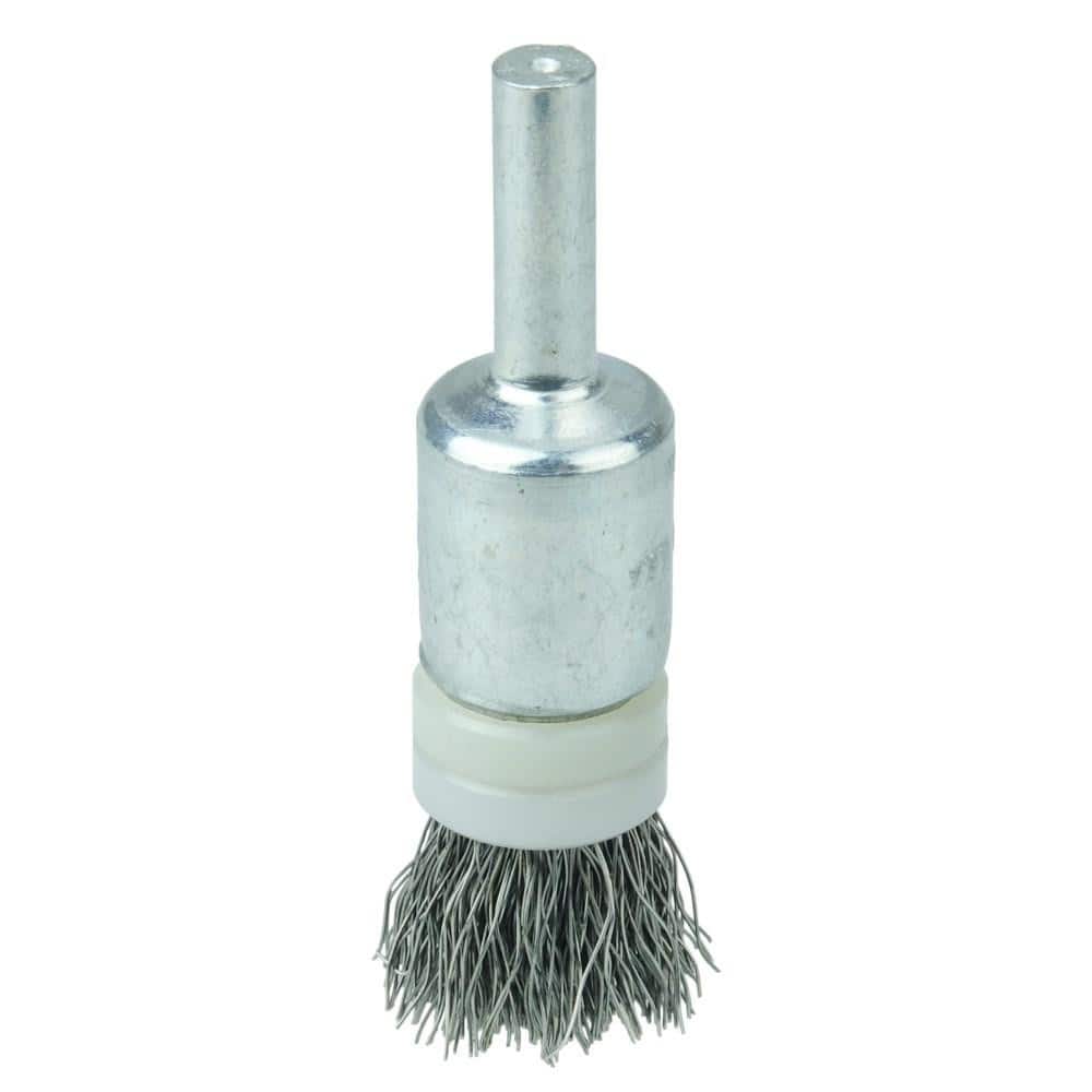 Weiler 11110 End Brushes: 1/2" Dia, Stainless Steel, Crimped Wire 