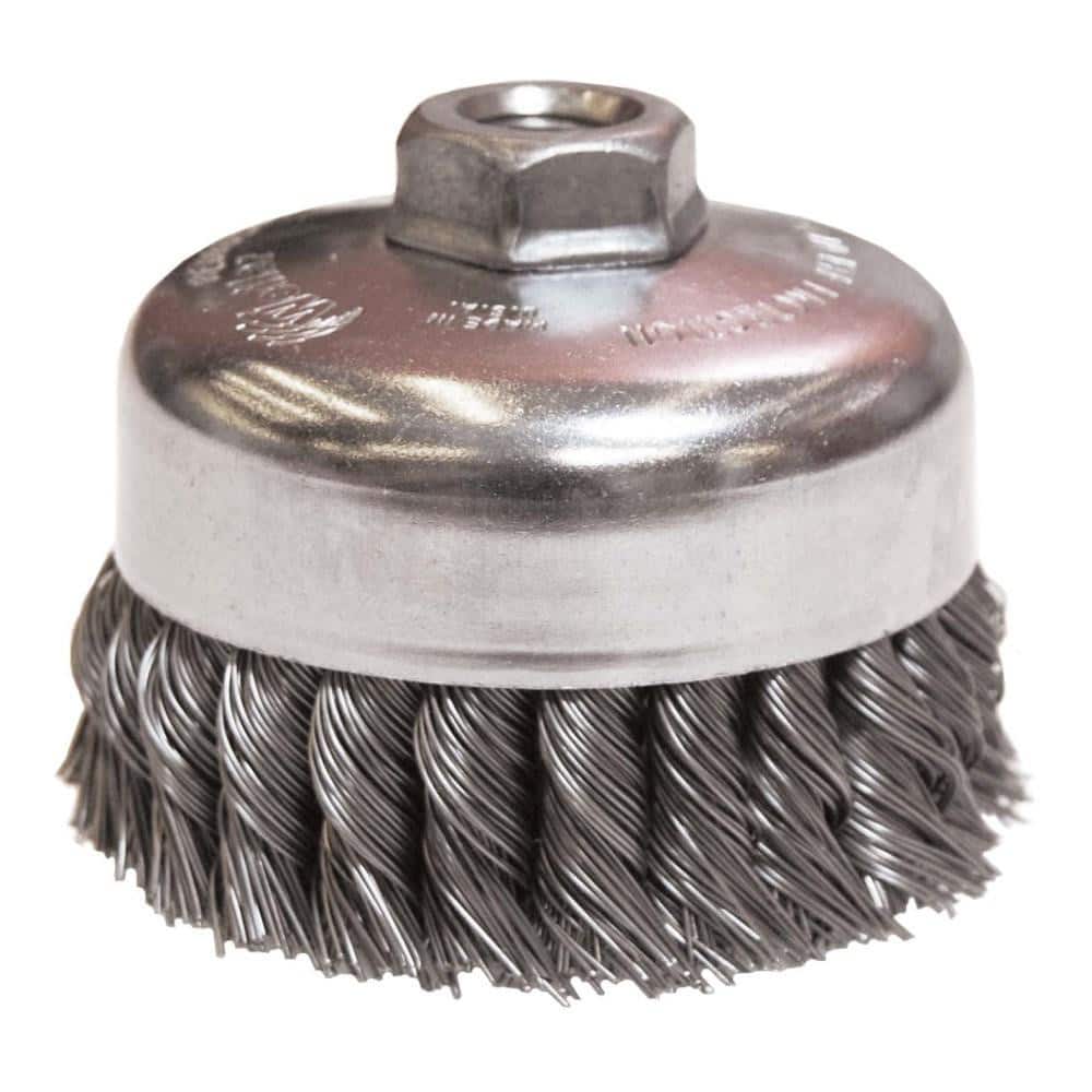 Weiler 12326 Cup Brush: 4" Dia, 0.035" Wire Dia, Steel, Knotted 