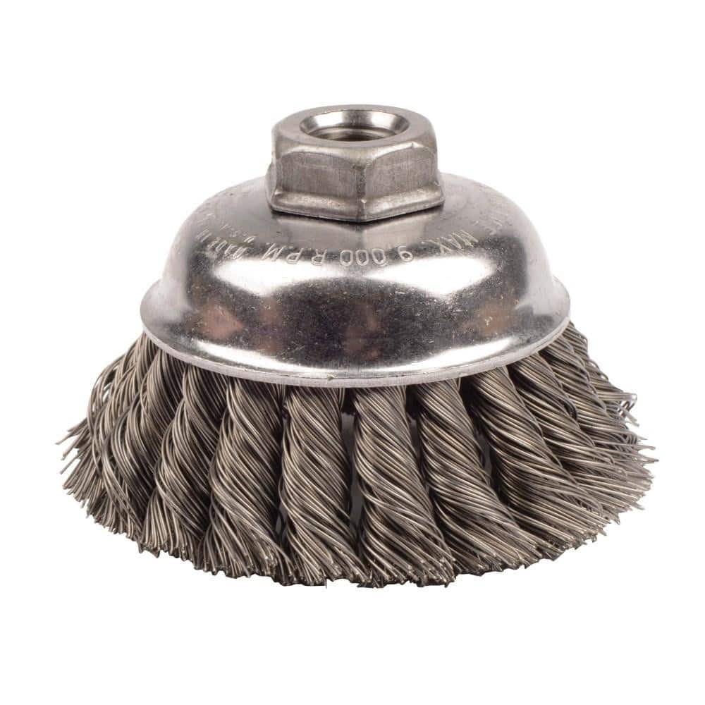 Weiler 12746 Cup Brush: 3-1/2" Dia, 0.02" Wire Dia, Steel, Knotted 