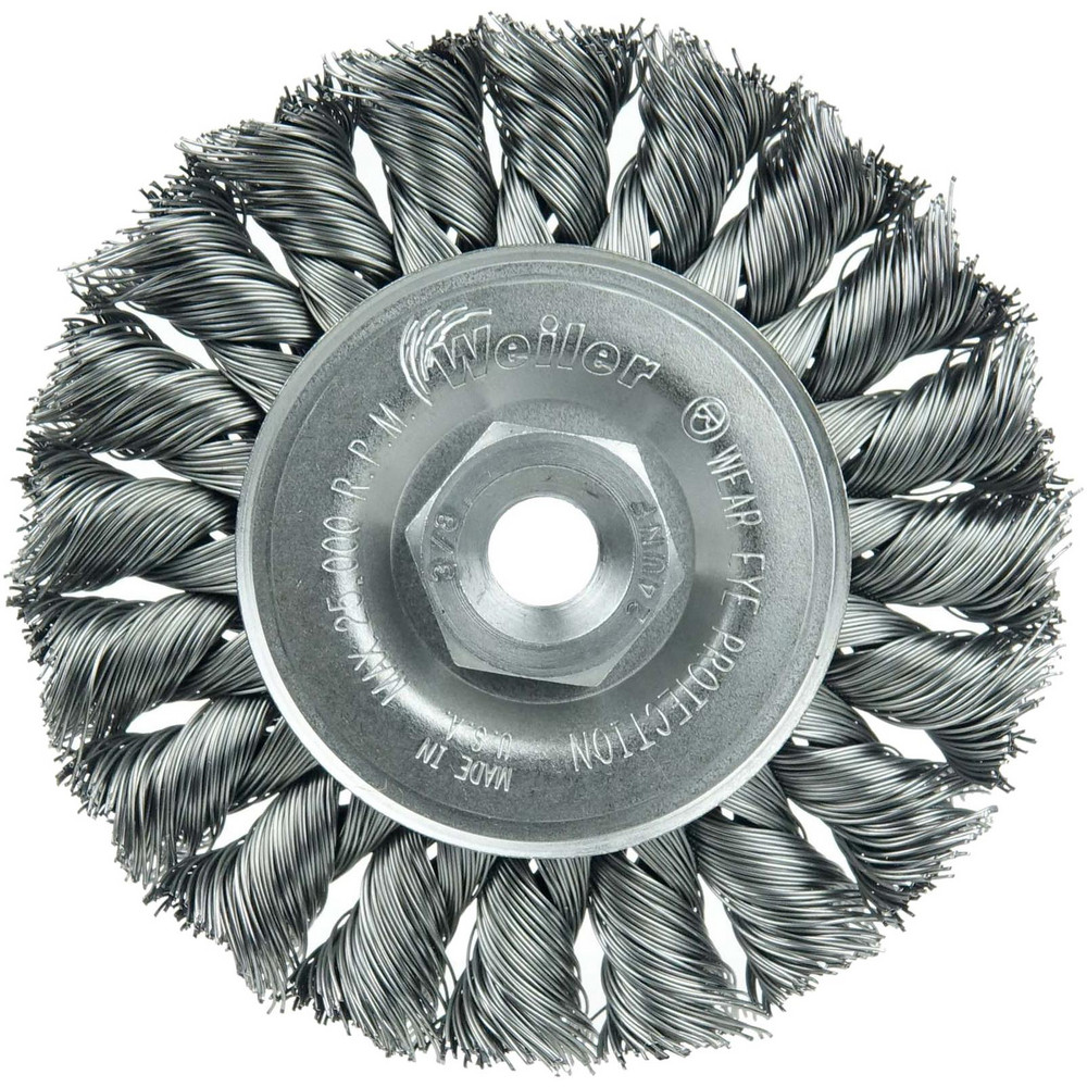 Weiler Dualife 4" Steel Wire Wheel Brush - Partial Twist Knotted, 1/2" Arbor, 0.014" Wire