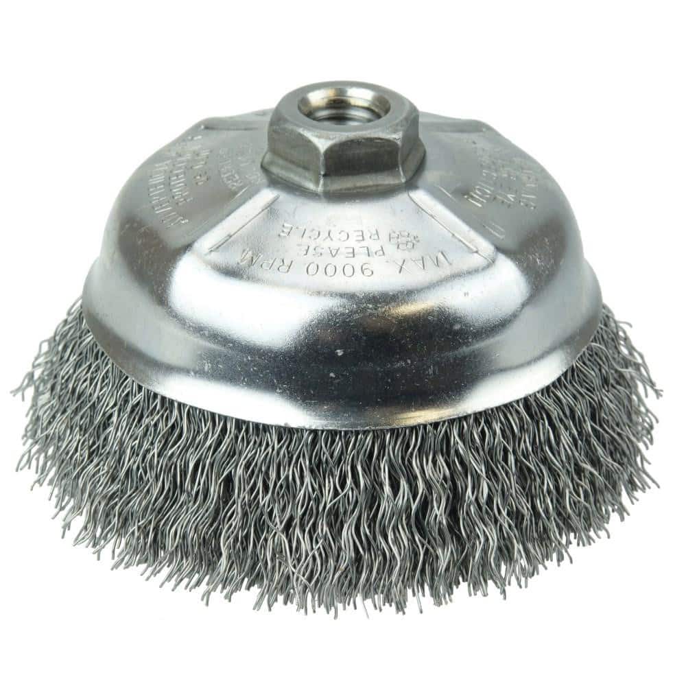 Weiler 14206 Cup Brush: 5" Dia, 0.014" Wire Dia, Steel, Crimped 