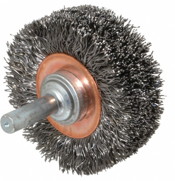 Weiler 2" OD, 1/4" Shank Diam, Crimped Steel Wheel Brush 75849935