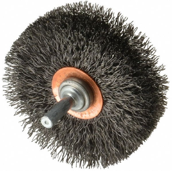 Weiler 3" OD, 1/4" Shank Diam, Crimped Steel Wheel Brush 75849976