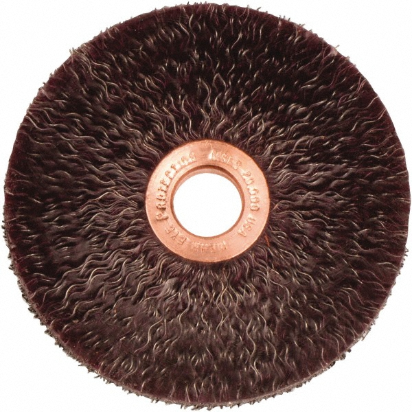 Weiler Wheel Brush: 3" Wheel Dia, 1/4" Face Width, 0.0118" Wire Dia, Crimped - 1/2" Hole, Carbon Steel, 20000 RPM | Part #35250