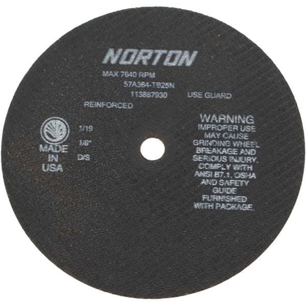 Norton 66253022712 Cut-Off Wheel: 8" Dia, 1/8" Thick, 5/8" Hole, Aluminum Oxide Image