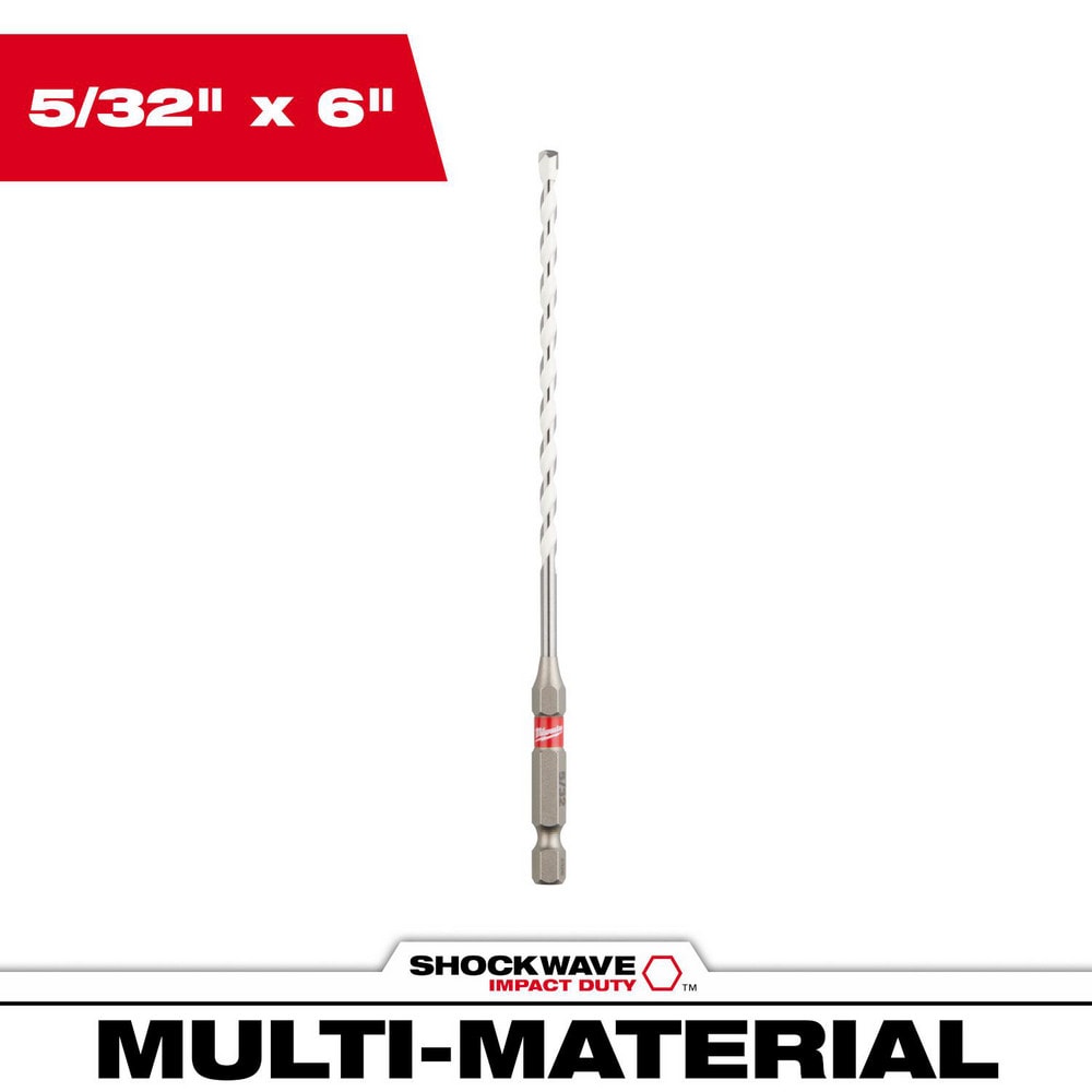 Rotary Drill/Hammer Drill Bits; Drill Bit Size (Inch): 5/32 ; Shank Type: Hex ; Drill Bit Material: Carbide-Tipped ; Shank Diameter (Inch): 1/4 ; Flute Length (Inch): 4 ; Overall Length (Inch): 6