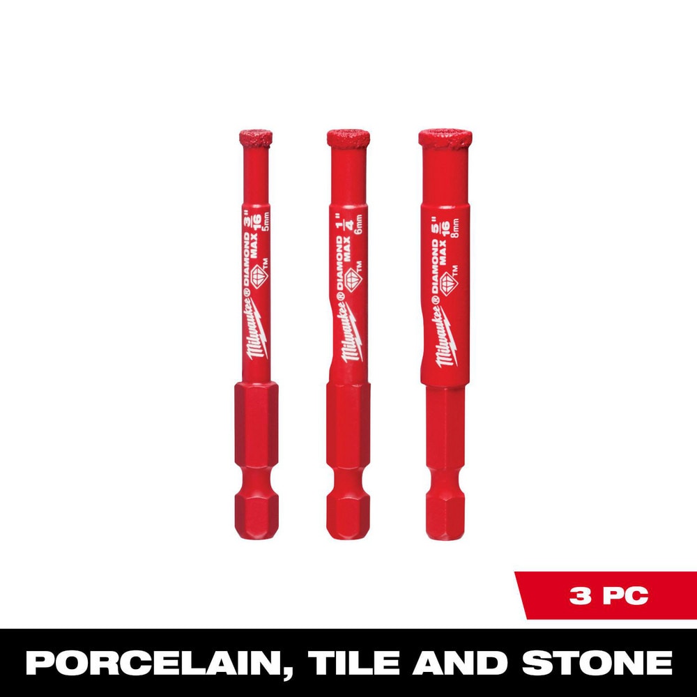 Hole Saw Kits; Number of Hole Saws: 3 ; Maximum Cutting Depth: 1.5in ; Cutting Edge Style: Continuous ; Material: Diamond Grit ; Material Application: Tile ; Shank Type: Hex