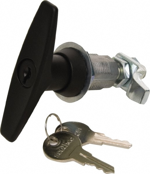 Value Collection E3-18-25 T-Handle with Lock Door Latch: 3-1/4" OAW, 1.13" OAH, Die Cast Zinc, Black Powder Coated Image