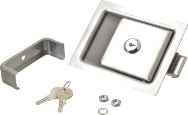 Made in USA 64-10-302-50 Paddle Door Latch: 5" OAL, 4" OAW, 1.938" OAH, Stainless Steel & Steel, Brushed Finish Image