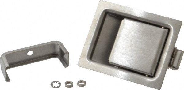 Made in USA 64-21-10 Paddle Door Latch: 3.31" OAL, 2.68" OAW, 1.43" OAH, Stainless Steel & Steel, Brushed Finish Image