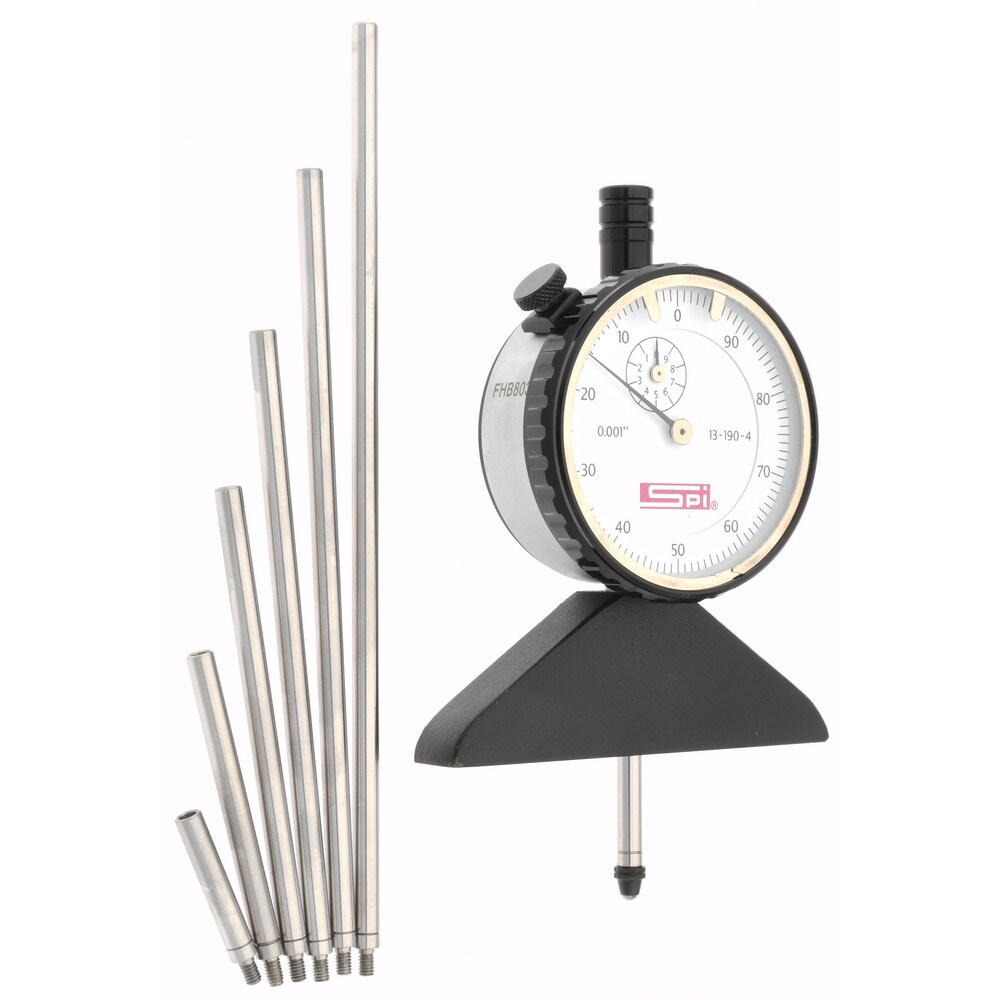 0 to 22 Inch Range, Steel, White Dial Depth Gage