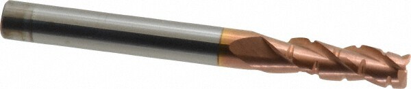 Corner Radius End Mill: 1/4" Dia, 3/4" LOC, 0.02" Radius, 3 Flutes, Solid Carbide