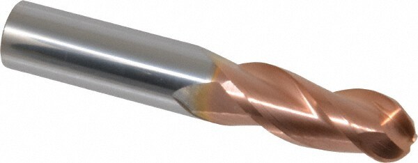 Ball End Mill: 0.5" Dia, 1.25" LOC, 3 Flute, Solid Carbide