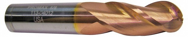 Ball End Mill: 0.125" Dia, 0.5" LOC, 3 Flute, Solid Carbide