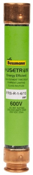 Cooper Bussmann FRS-R-1-6/10 Cartridge Time Delay Fuse: RK5, 1.6 A, 127 mm OAL, 20.6 mm Dia Image