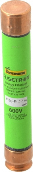 Cooper Bussmann FRS-R-2-1/4 Cartridge Time Delay Fuse: RK5, 2.25 A, 127 mm OAL, 20.6 mm Dia Image