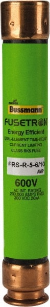 Cooper Bussmann FRS-R-5-6/10 Cartridge Time Delay Fuse: RK5, 5.6 A, 127 mm OAL, 20.6 mm Dia Image