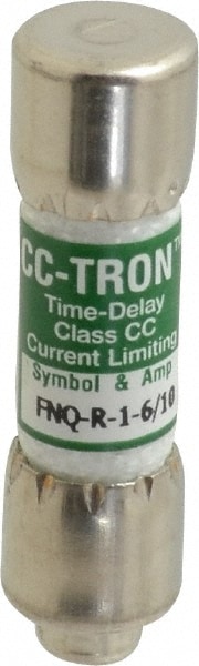 Cooper Bussmann FNQ-R-1-6/10 Cartridge Time Delay Fuse: CC, 1.6 A, 10.3 mm Dia Image