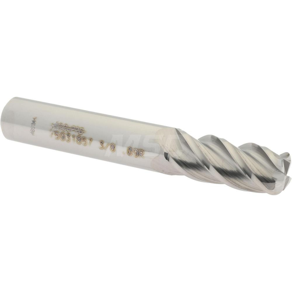 Accupro 12182537 Corner Radius End Mill: 3/8" Dia, 7/8" LOC, 0.09" Radius, 4 Flutes, Solid Carbide Image