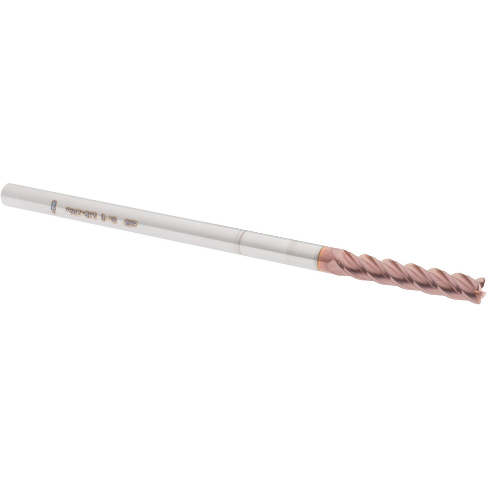 Accupro 12183460 Corner Radius End Mill: 3/16" Dia, 1" LOC, 0.02" Radius, 4 Flutes, Solid Carbide Image