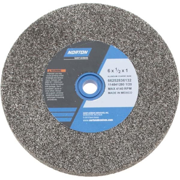 Norton 66252836132 Bench & Pedestal Grinding Wheel: 6" Dia, 1/2" Thick, 1" Hole Dia, Aluminum Oxide Image