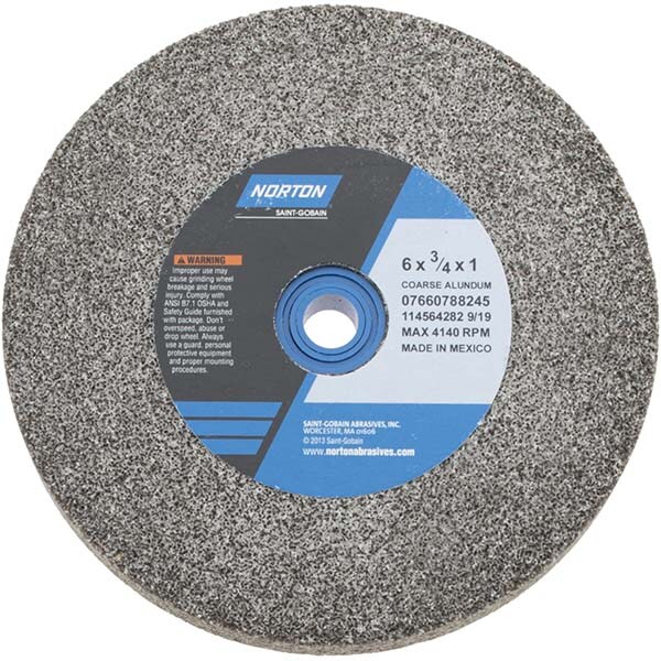 Bench & Pedestal Grinding Wheel: 6" Dia, 3/4" Thick, 1" Hole Dia, Aluminum Oxide