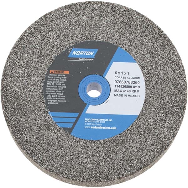 Norton 7660788260 Bench & Pedestal Grinding Wheel: 6" Dia, 1" Thick, 1" Hole Dia, Aluminum Oxide Image