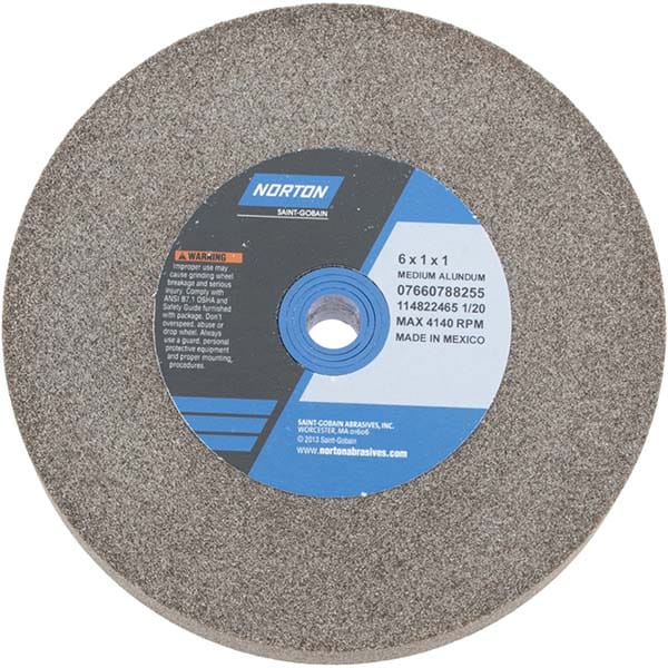 Norton 7660788255 Bench & Pedestal Grinding Wheel: 6" Dia, 1" Thick, 1" Hole Dia, Aluminum Oxide Image