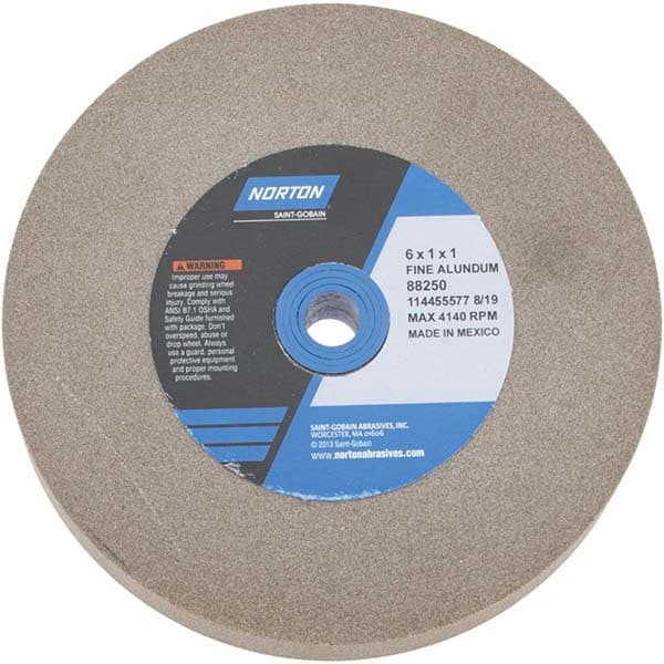 Norton 7660788250 Bench & Pedestal Grinding Wheel: 6" Dia, 1" Thick, 1" Hole Dia, Aluminum Oxide Image