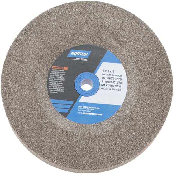 Bench & Pedestal Grinding Wheel: 7" Dia, 1" Thick, 1" Hole Dia, Aluminum Oxide