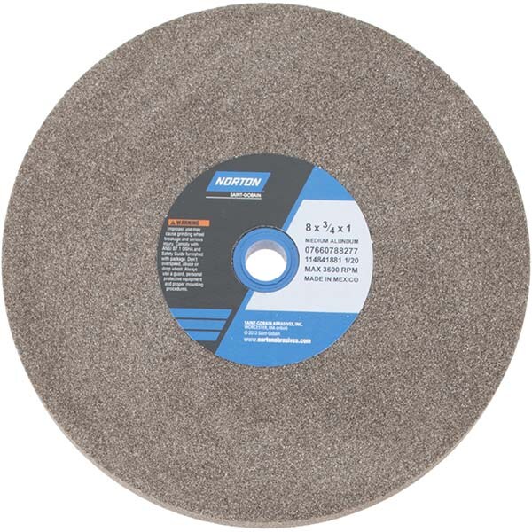 Bench & Pedestal Grinding Wheel: 8" Dia, 3/4" Thick, 1" Hole Dia, Aluminum Oxide