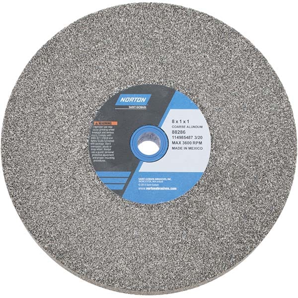 Norton 7660788286 Bench & Pedestal Grinding Wheel: 8" Dia, 1" Thick, 1" Hole Dia, Aluminum Oxide Image