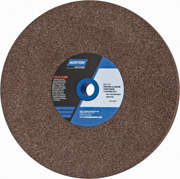 Bench & Pedestal Grinding Wheel: 8" Dia, 1" Thick, 1" Hole Dia, Aluminum Oxide - Gray, 3,600 Max RPM