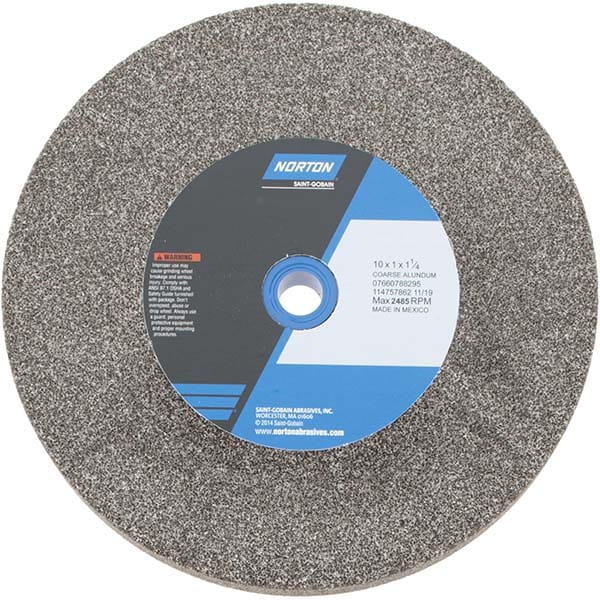 Bench & Pedestal Grinding Wheel: 10" Dia, 1" Thick, 1-1/4" Hole Dia, Aluminum Oxide