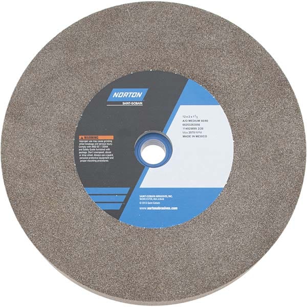 Norton 66253263056 Bench & Pedestal Grinding Wheel: 12" Dia, 2" Thick, 1-1/2" Hole Dia, Aluminum Oxide Image