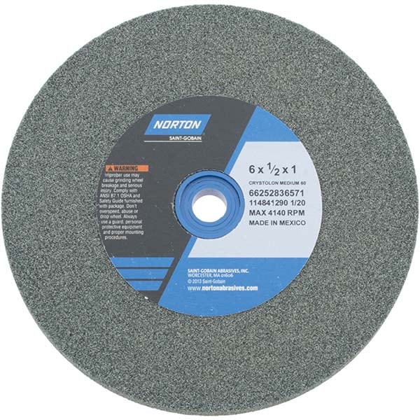 Norton 66252836571 Bench & Pedestal Grinding Wheel: 6" Dia, 1/2" Thick, 1" Hole Dia, Silicon Carbide Image