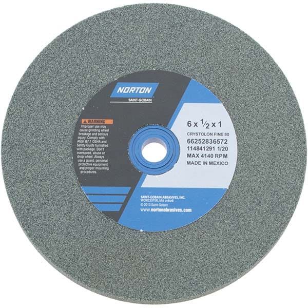 Norton 66252836572 Bench & Pedestal Grinding Wheel: 6" Dia, 1/2" Thick, 1" Hole Dia, Silicon Carbide Image