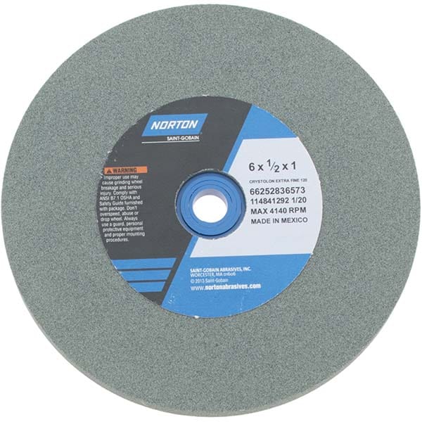 Norton 66252836573 Bench & Pedestal Grinding Wheel: 6" Dia, 1/2" Thick, 1" Hole Dia, Silicon Carbide Image