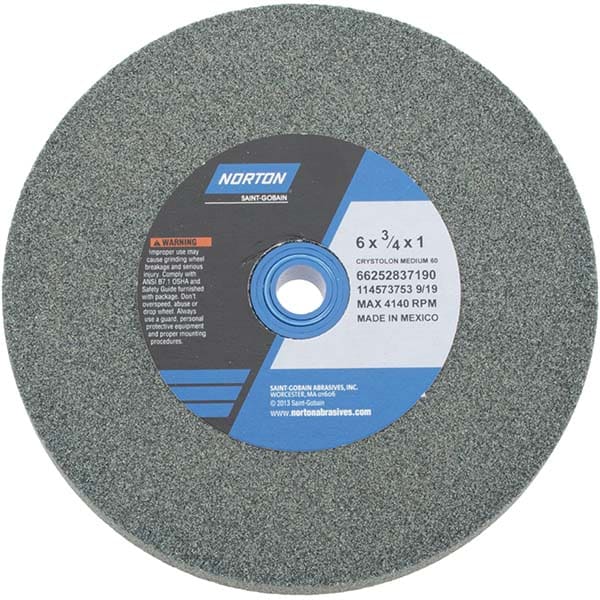 Norton 66252837190 Bench & Pedestal Grinding Wheel: 6" Dia, 3/4" Thick, 1" Hole Dia, Silicon Carbide Image